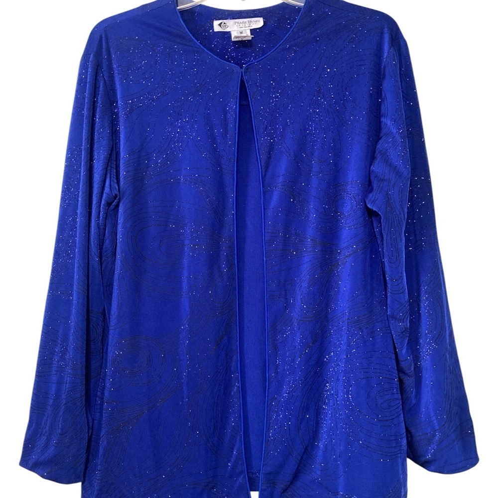 Blue Sequin Long Sleeve Mandarin Collar jacket